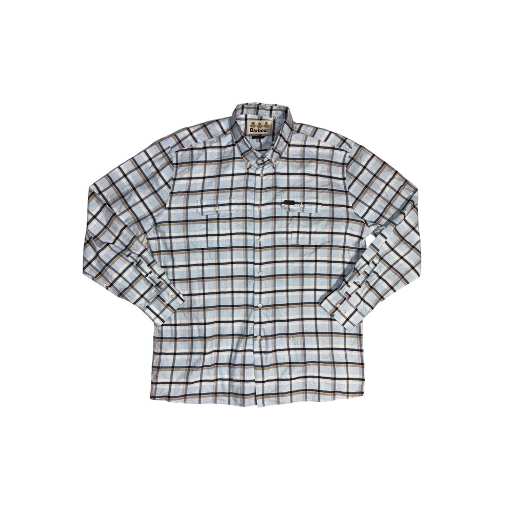 BARBOUR Button Down Performance Shirt Mens XL Blue Plaid Regular Fit Coolmax